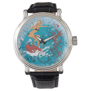 Surfer Meisje 1 Horloge & Numeral Opties