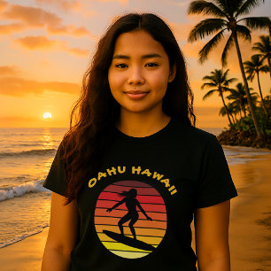 Surfer Meisje Retro Sunset Sjabloon T-shirt
