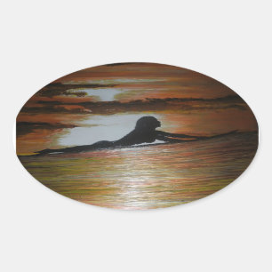 Surfer meisje silhouet ovale sticker