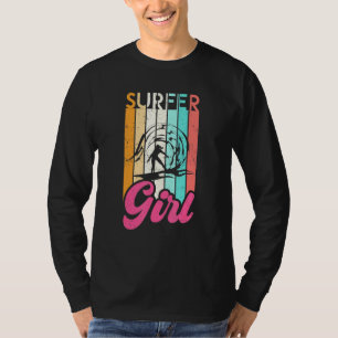 Surfer Meisje Surfboard Vrouwen Surf Ocean Retro S T-shirt