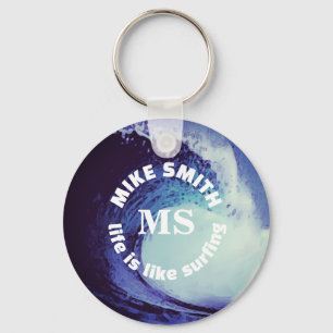 Surfer Name Blue Personalized Surf Sleutelhanger