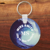 Surfer Name Blue Personalized Surf Sleutelhanger (Voorkant)