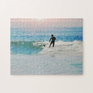 Surfer op Wave in Beach Sunset Puzzle Legpuzzel