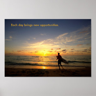 Surfer op zonsopgang poster