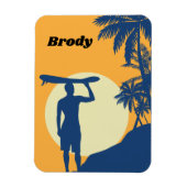 Surfer, palmboom, klif, zon, maan, surf board magneet (Verticaal)