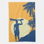 Surfer, palmboom, klif, zon, surfer, keuken theedoek (Verticaal)
