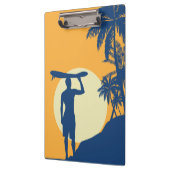 Surfer, palmboom, klif, zon, surfer, maan klembord (Links)