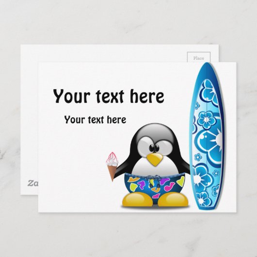 Surfer Penguin met ijskap Briefkaart (Voorkant / Achterkant)