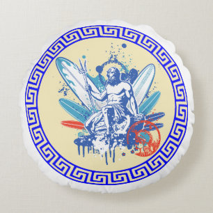 Surfer Poseidon Rond Kussen