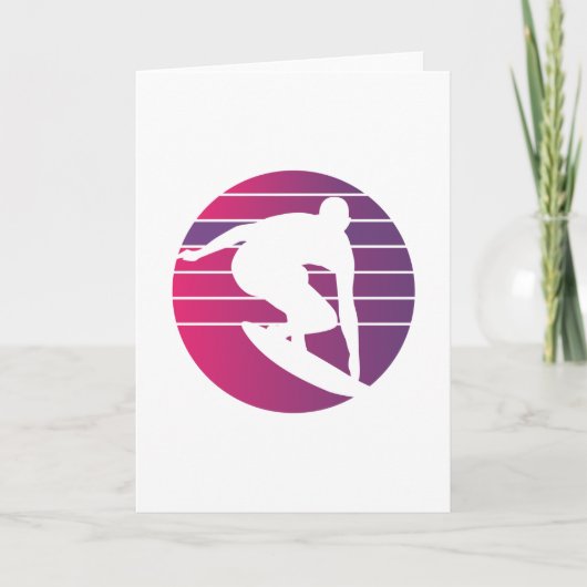 Surfer Retro Surfen Zonsondergang Kaart (Voorkant)