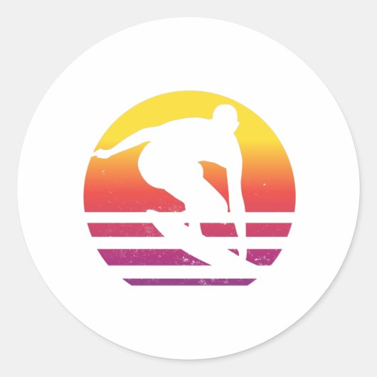 Surfer Retro Surfing Sunset Ronde Sticker (Voorkant)