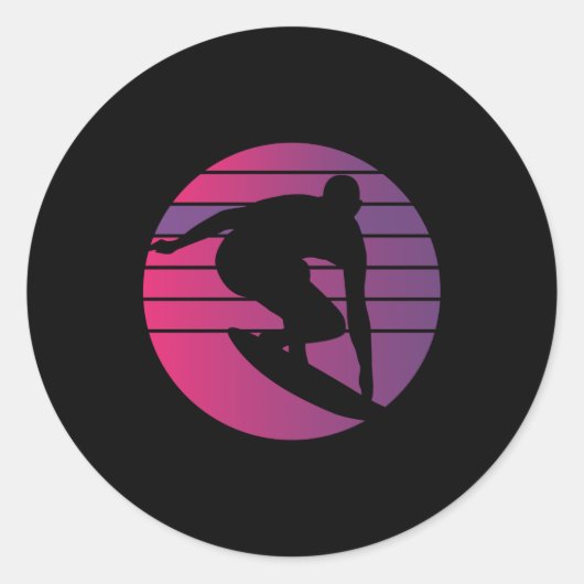 Surfer Retro Surfing Sunset Ronde Sticker (Voorkant)