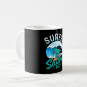 Surfer Saurus Rex Surfende Dinosaur Surf Dino Surf Koffiemok (Voorkant links)