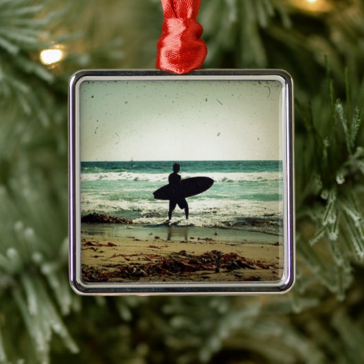 surfer Silhouette Metalen Ornament (Boom)