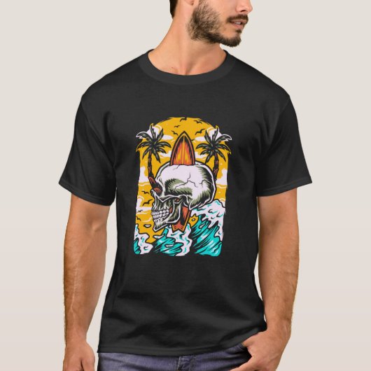 Surfer Skeleton Waves  Surfboard Surfrider Taco Su T-shirt (Voorkant)