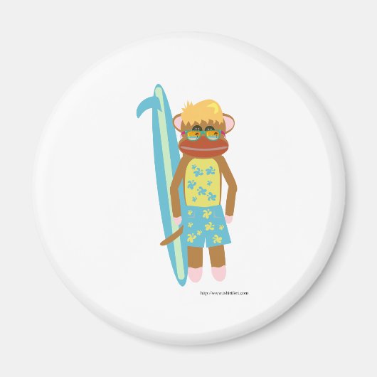 Surfer Sock Monkey Boy Magneet (Voorkant)