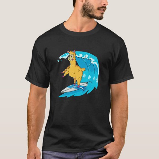 Surfer Surfboard Waves  Surfrider Surfing Llama T-shirt (Voorkant)