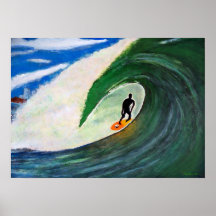 Surfer Surfing Tuberide wall of oceawater poster