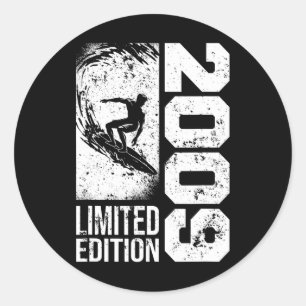Surfer Surfplank Vintage Geboren 2009 Verjaardag S Ronde Sticker