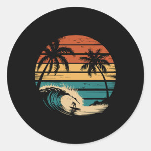 Surfer surft met palmbomen Tropische vakantie _ Ronde Sticker