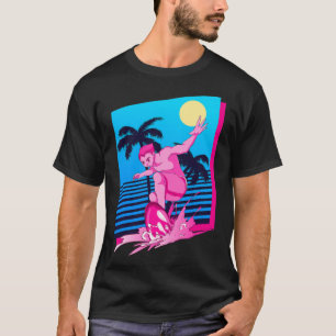 Surfer Synthwave Zonsondergang Palmboom Surfen 80s T-shirt