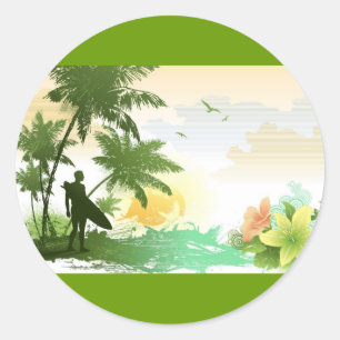 Surfer-thema Ronde Sticker