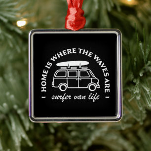 Surfer van life road trip surf lover citaten metalen ornament