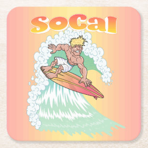 Surfer Vierkante Kartonnen Onderzetter