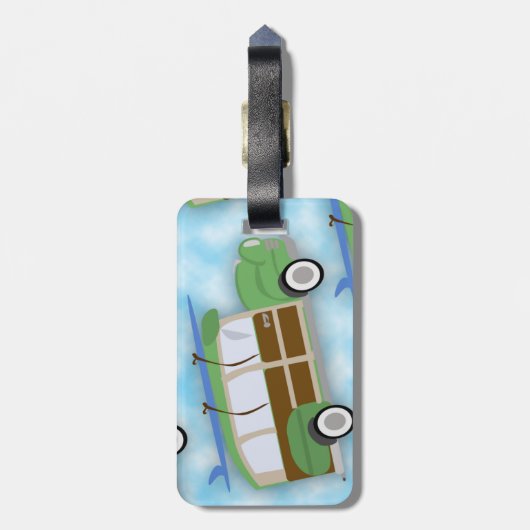 Surfer Woodie Wagon Pattern Bagagelabel (Achterkant verticaal)