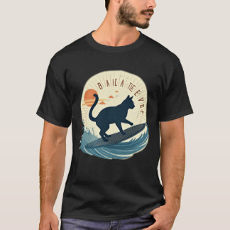 Surferkat Silhouet Abstract Retro Strandgolven T-shirt