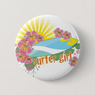 surfermeisje ronde button 5,7 cm