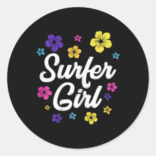 Surfermeisje surfen retro vintage surf geschenk vr ronde sticker