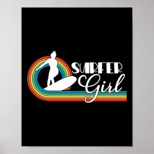 Surfermeisje Vrouwen Meisjes Strand Zomer Surfen R Poster