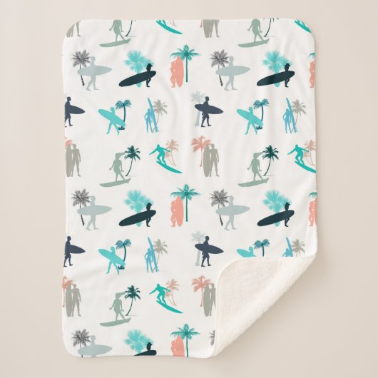 Surfers and Palm Trees Pattern Sherpa Deken (Voorkant)
