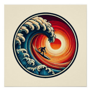 Surfer's Sunset Wave Glossy Poster Perfect Poster