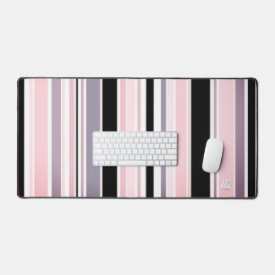 Surferstyle strepen in roze paars met monogram bureaumat