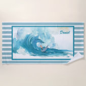 Surfeur sur une grosse vague | Serviette de plage (Devant)