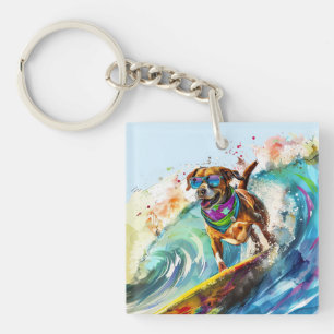Surfhond – Zomer Fun Beach Pup Illustratie Sleutelhanger