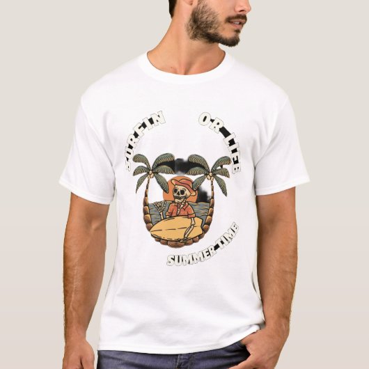 Surfin ou Life Skeleton Summer T-Shirt Design (Devant)