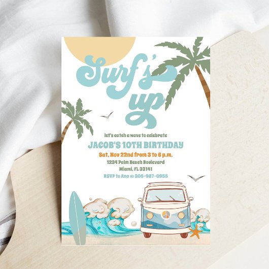 Surfing Beach Birthday Invitation
