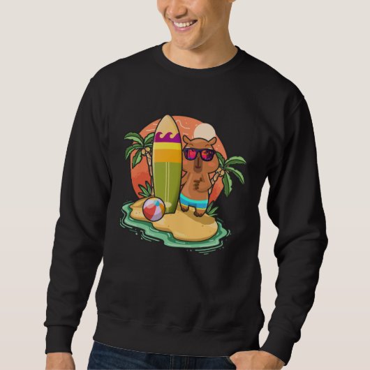 Surfing Capybara Beach Vacation Animal Graphic Trui (Voorkant)