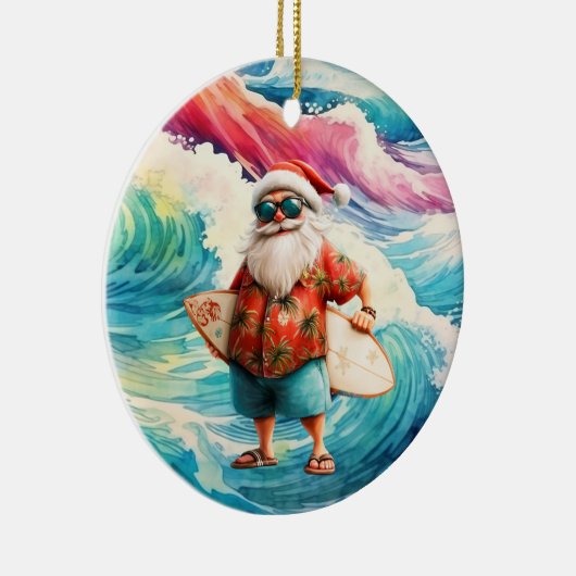 Surfing Christmas with Santa Claus surfer Keramisch Ornament (Rechts)