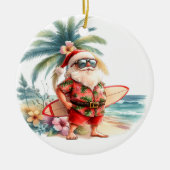 Surfing Christmas with Santa Claus surfer Keramisch Ornament (Voorkant)