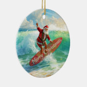 Surfing Christmas with Santa Claus surfer Keramisch Ornament (Rechts)