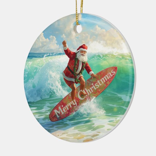Surfing Christmas with Santa Claus surfer Keramisch Ornament (Links)