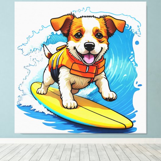 Surfing Dog Canvas Afdruk (Insitu (Houten vloer))