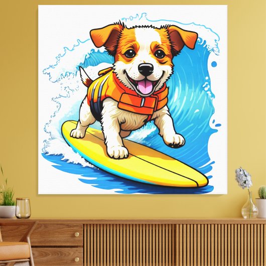 Surfing Dog Canvas Afdruk (Insitu (Woonkamer))