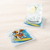 Surfing Dog Glazen Onderzetter (Schuin)