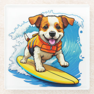 Surfing Dog Glazen Onderzetter