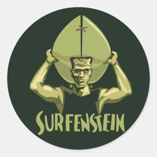 Surfing Halloween Frankenstein Ronde Sticker (Voorkant)